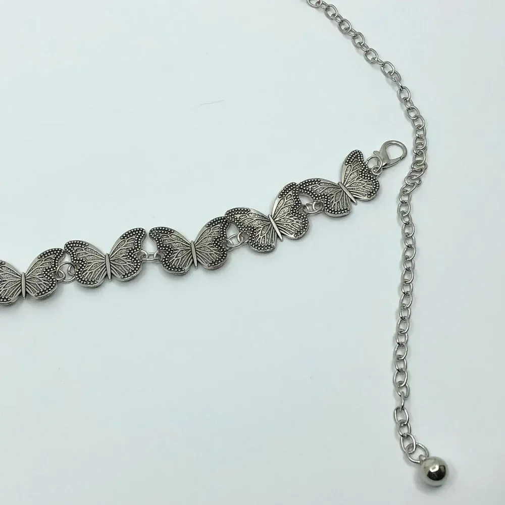 Vintage Y2K Silver Butterfly Chain Belt, Fits 12–36 Inches, X7GA1225